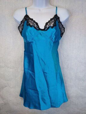 Jones New York Mini Dress sz M Y2K Babydoll Nightie Chemise Satin Lace Coquette